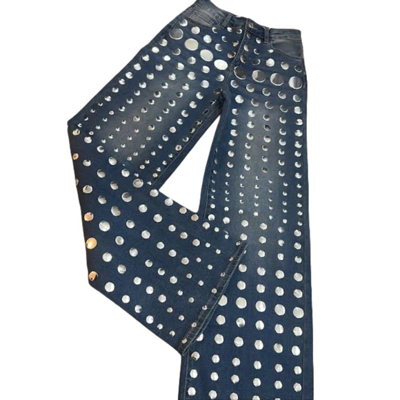 Lizette Mirror Studded Wide Leg Jeans | Medium (Fits Size 6–8) | High Rise Denim - Picture 2 of 9
